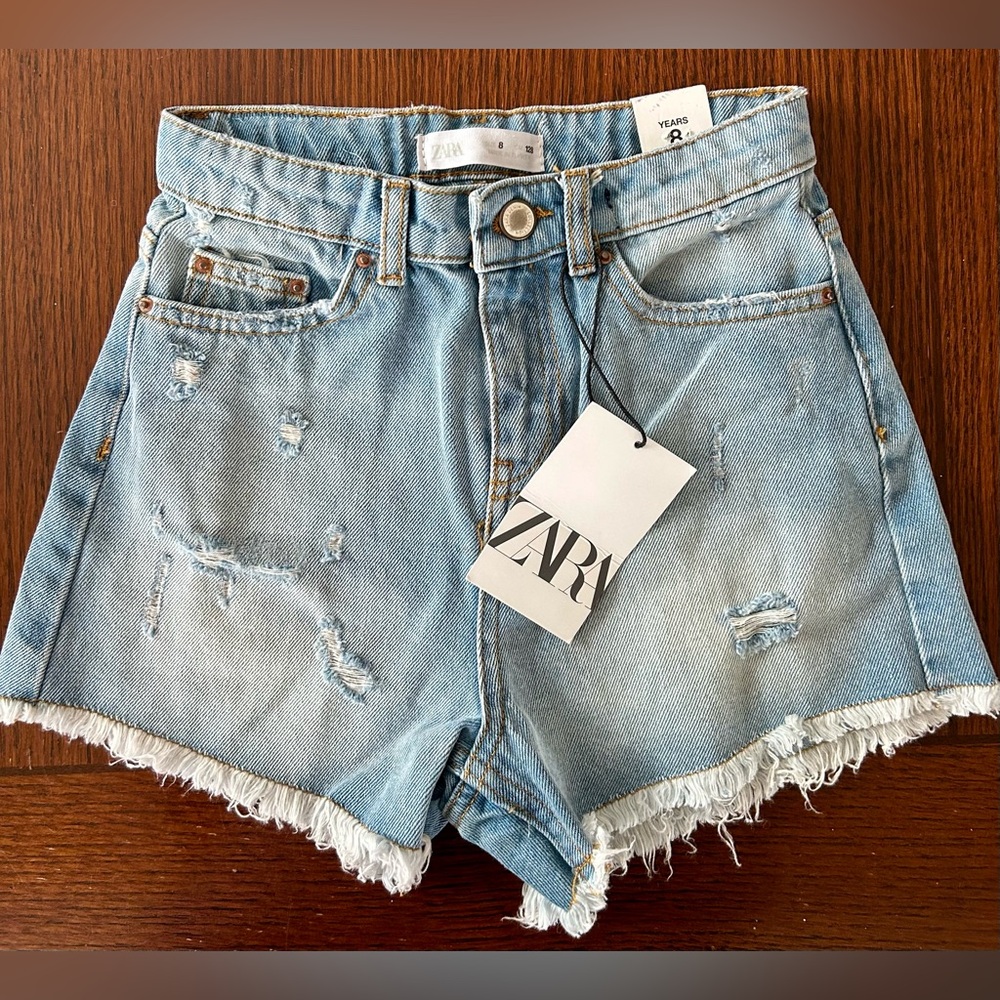NEW Zara kids Girls Blue Jean Distressed Shorts NWT - Size 8